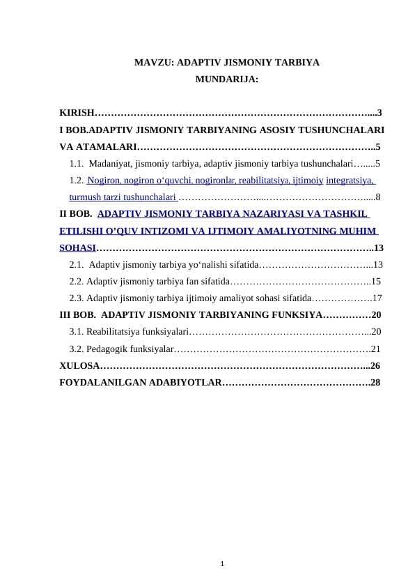 Adaptiv jismoniy tarbiya.