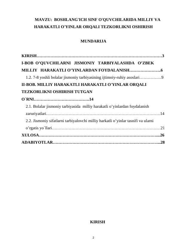 BOSHLANG'ICH SINF O'QUVCHILARIDA MILLIY VA HARAKATLI O'YINLAR ORQALI TEZKORLIKNI OSHIRISH