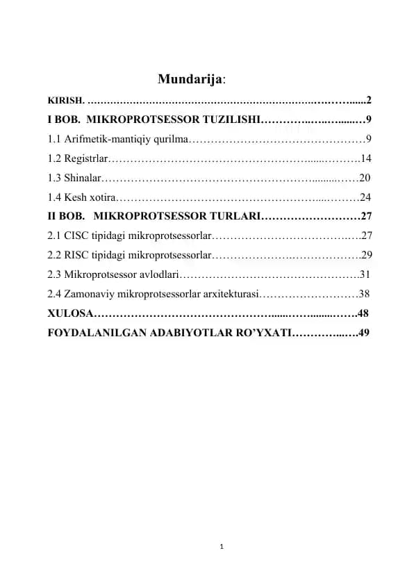 MIKROPROTSESSORLARNI YARATILISH TARIXI