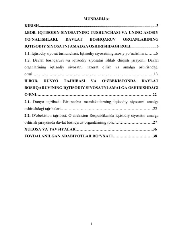 Iqtisodiy siyosatning tushunchasi va uning asosiy yo‘nalishlari