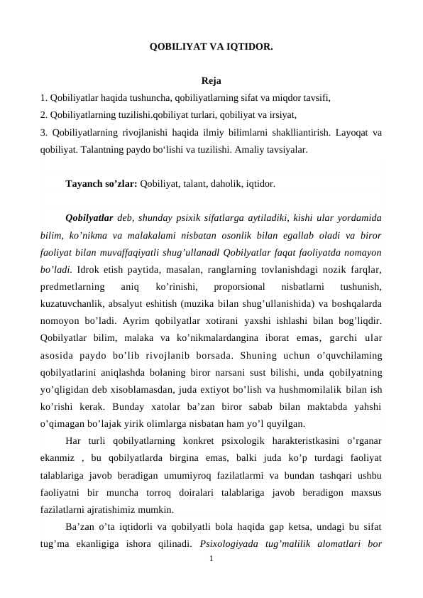 QOBILIYAT VA IQTIDOR