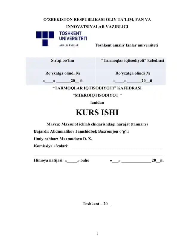 Maxsulot ichlab chiqarishdagi harajat (tannarx)