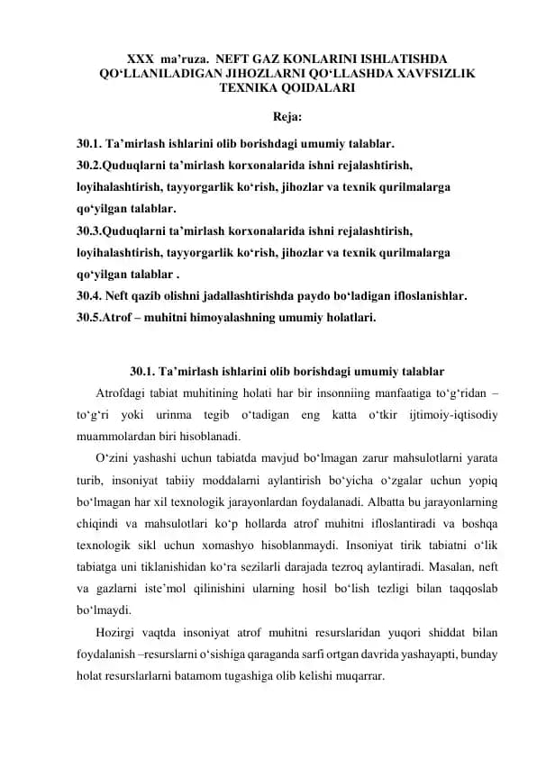 Neft Gaz Konlarini Ishlatishda Xavfsizlik Texnika Qoidalari