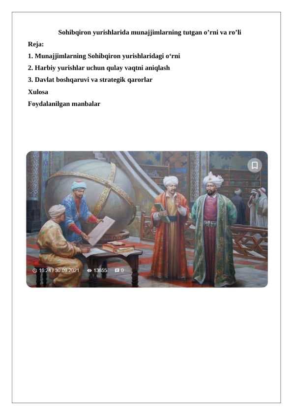 Sohibqiron yurishlarida munajjimlarning tutgan o’rni va ro’li 24