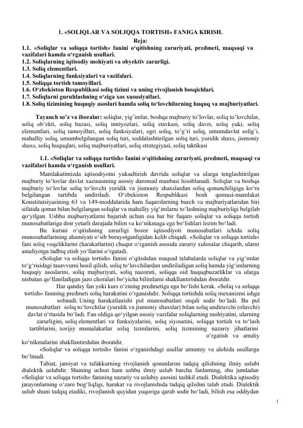 «SOLIQLAR VA SOLIQQA TORTISH» FANIGA KIRISH