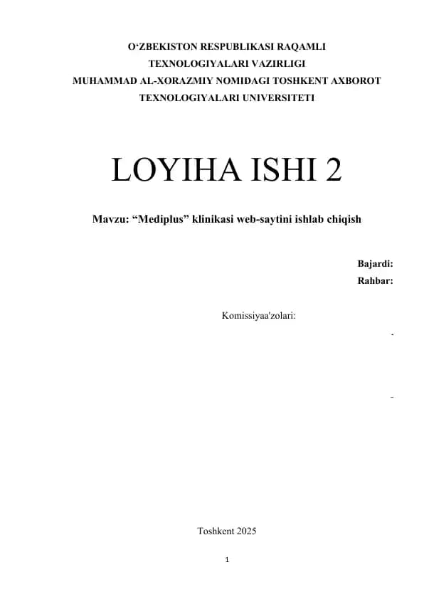 LOYIHA ISHI Mediplus” klinikasi web-saytini ishlab chiqish