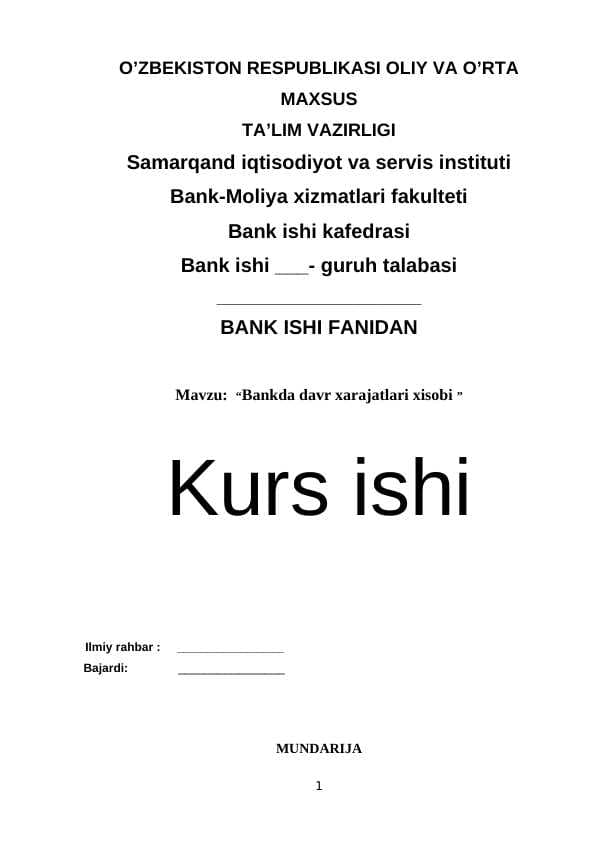 “Bankda davr xarajatlari xisobi ”
