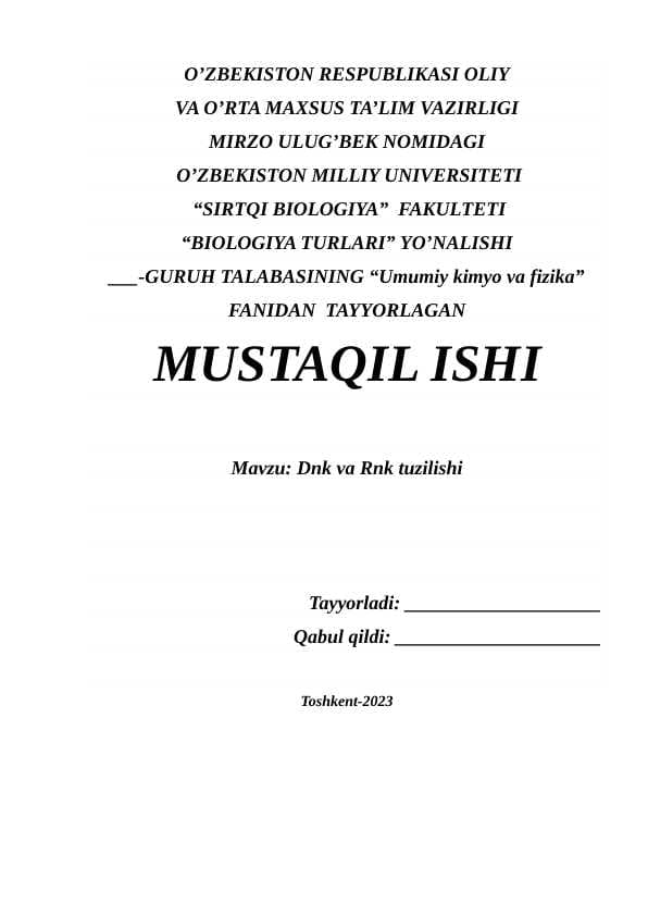 Dnk va Rnk tuzilishi