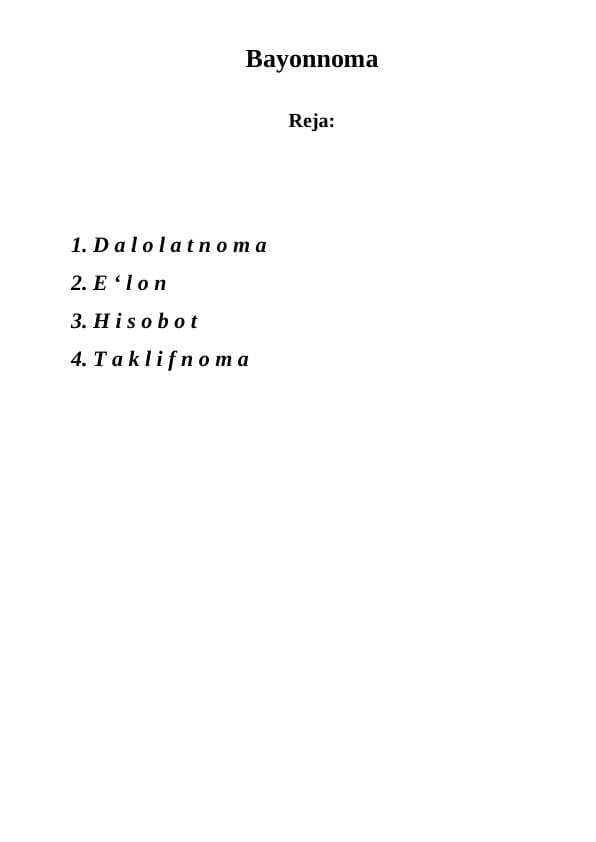 Dalolatnoma, E`lon, Hisobot, Taklifnoma