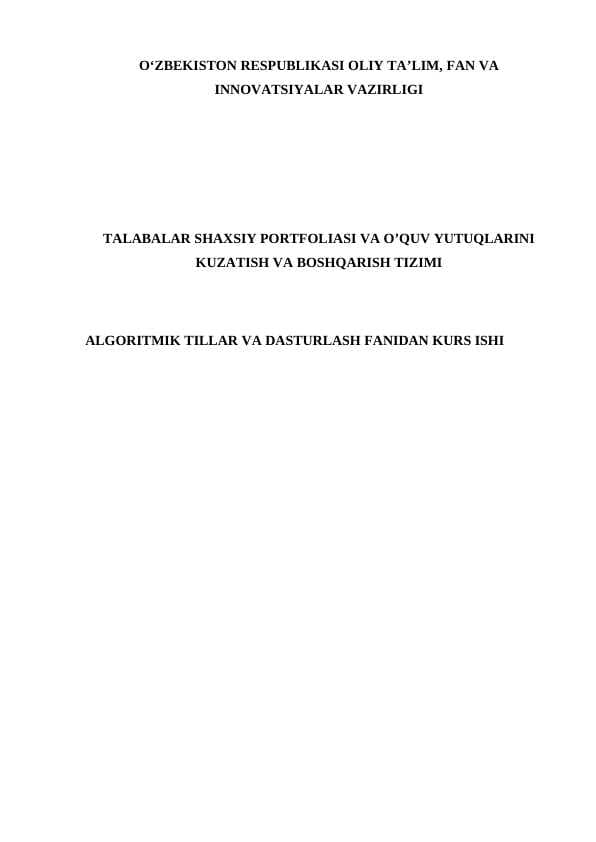 TALABALAR SHAXSIY PORTFOLIASI VA O’QUV YUTUQLARINI KUZATISH VA BOSHQARISH TIZIMI