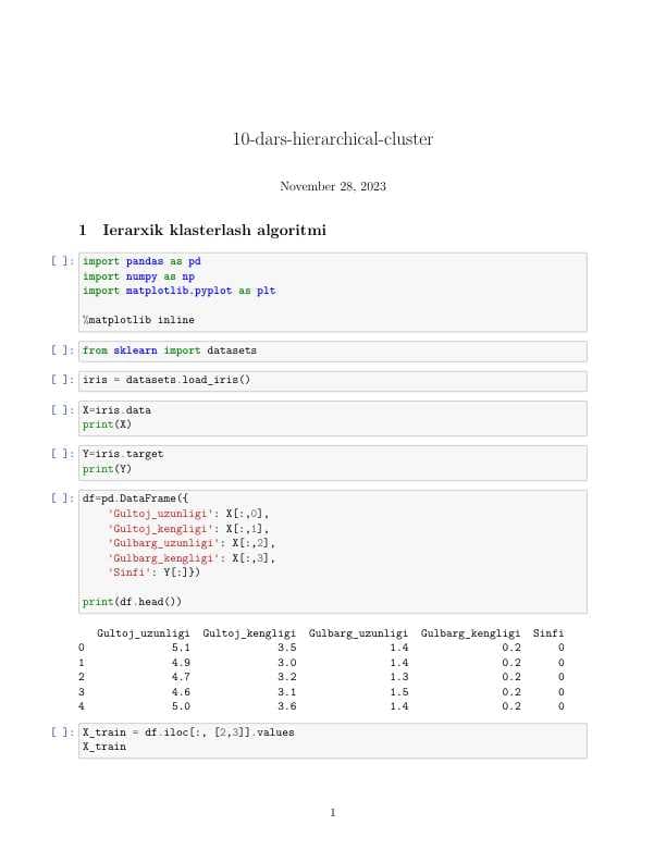 Ierarxik klasterlash algoritmi hierarchical-cluster da amaliy ish