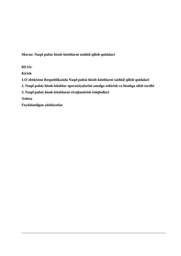 Naqd pulsiz hisob-kitoblarni tashkil qilish qoidalari doc.