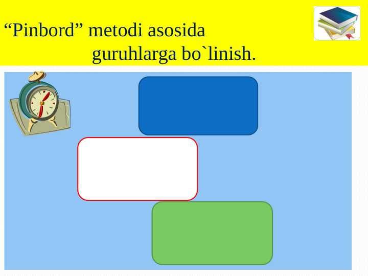 “Pinbord” metodi asosida guruhlarga bo`linish.