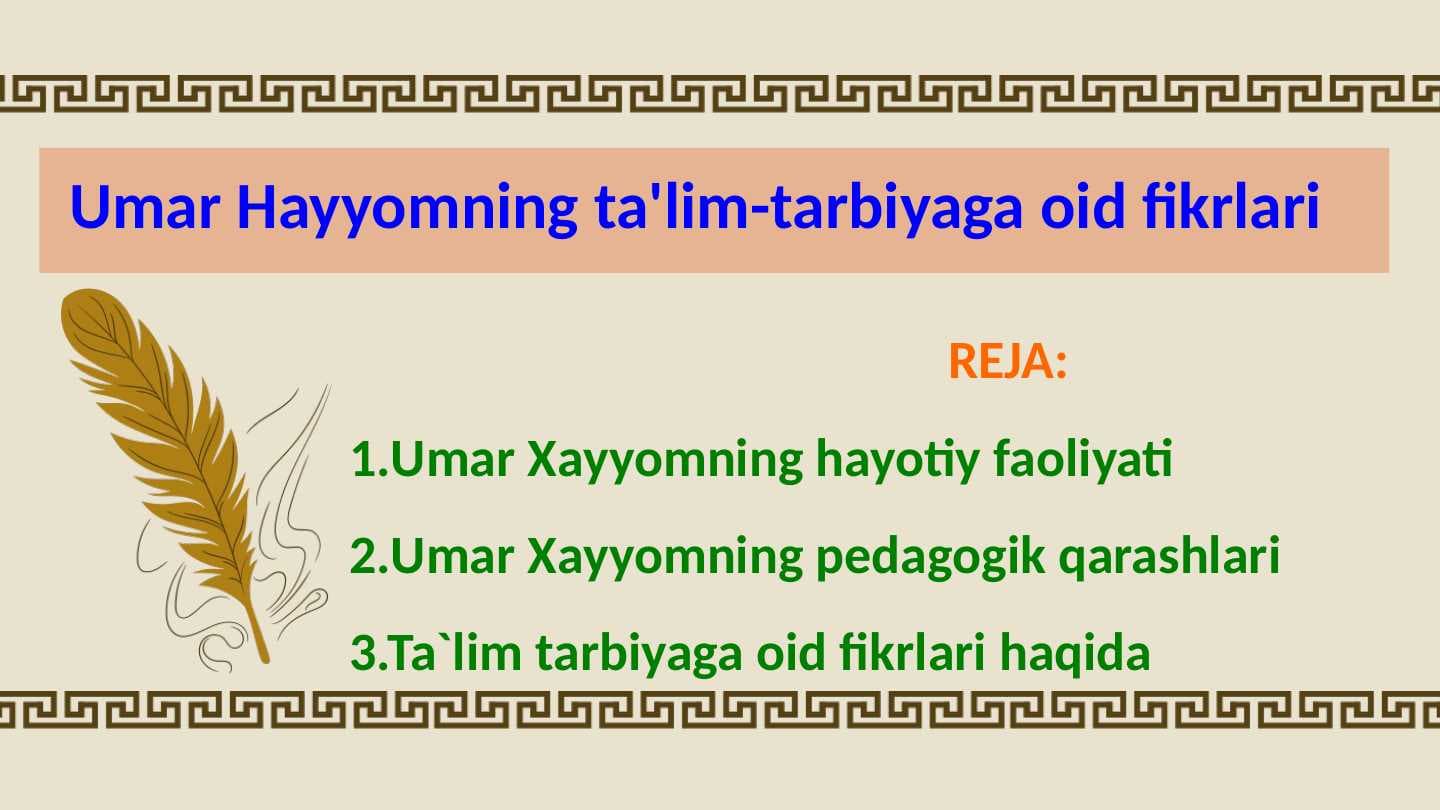 Umar Hayyomning ta'lim-tarbiyaga oid fikrlari