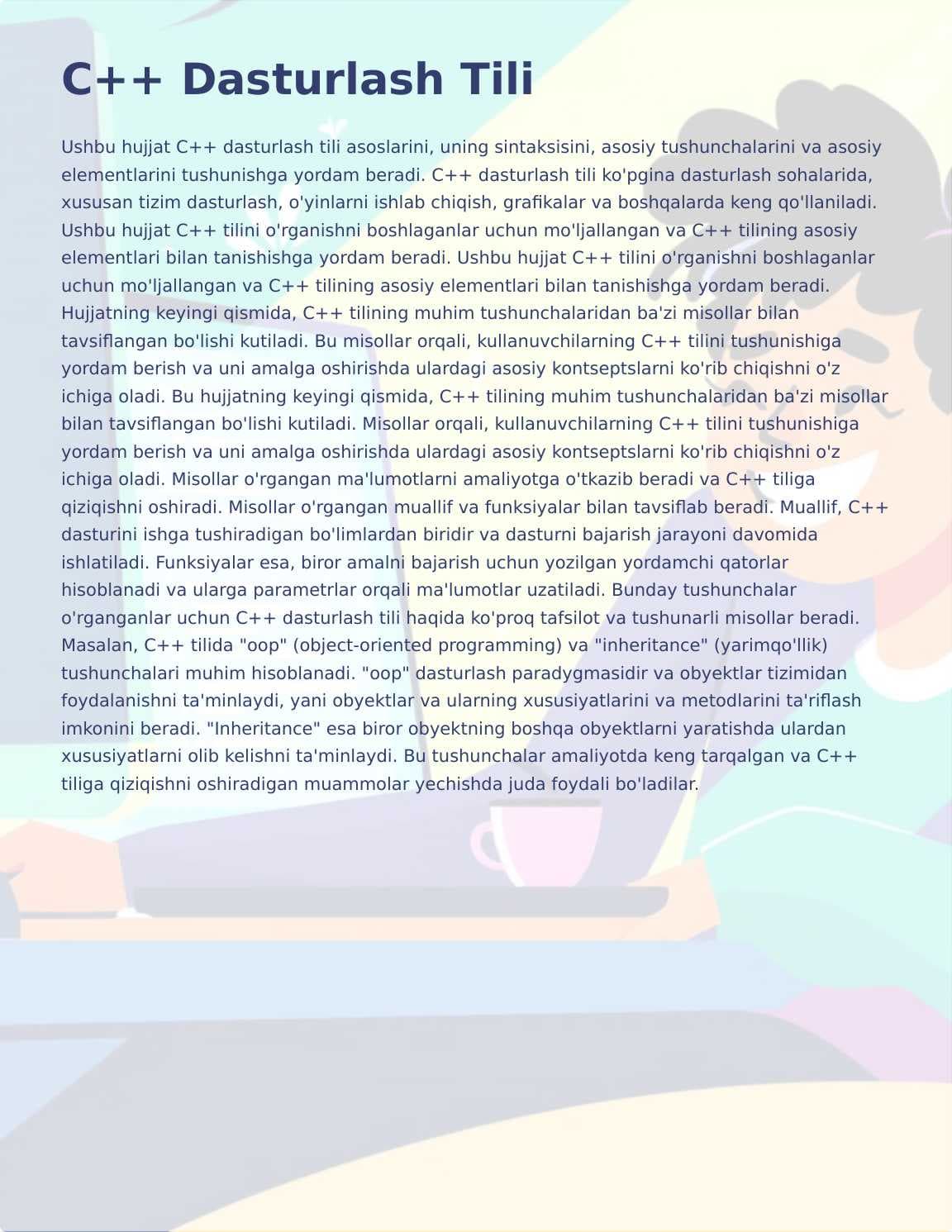 C++ Dasturlash Tili