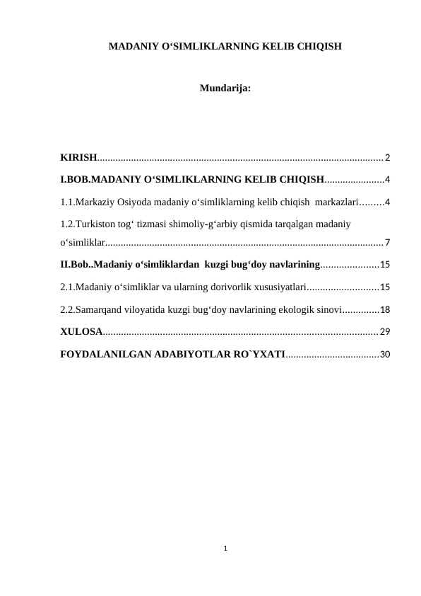 MADANIY OʻSIMLIKLARNING KELIB CHIQISH