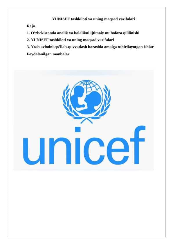 YUNISЕF tashkilоti va uning maqsad vazifalari  24