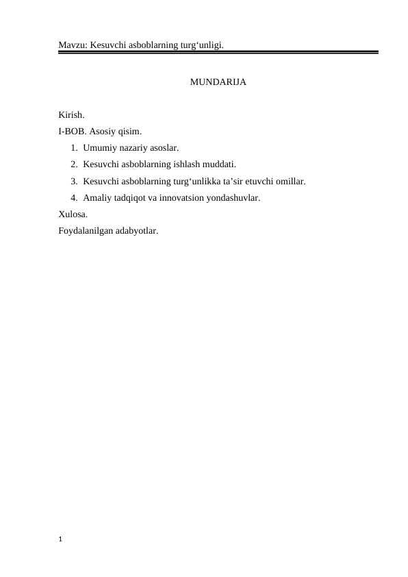 Kesuvchi asboblarning turgʻunligi