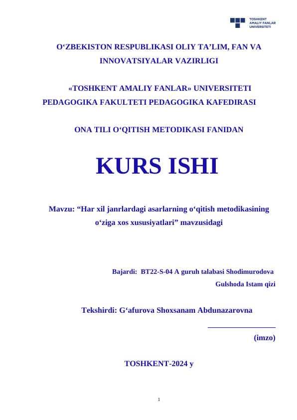 Har xil janrdagi asarlarni o'qitish metodikasi