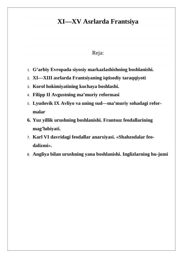 XI-XV asrlarda Fransiya