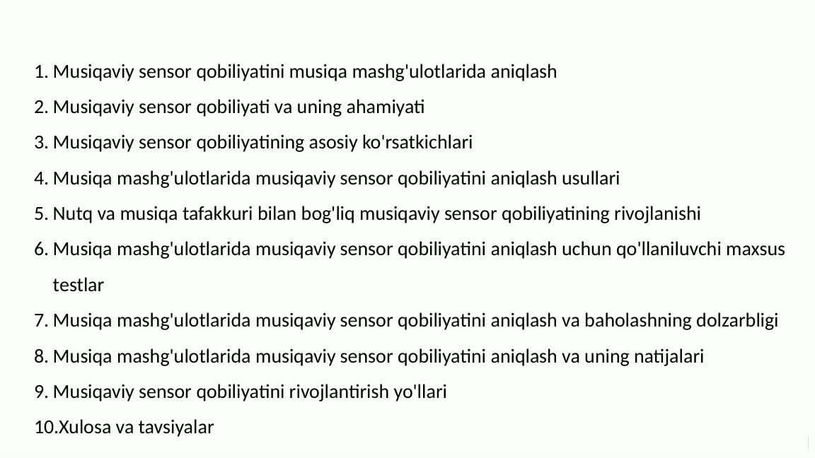 MUSIQAVIY SENSOR QOBILIYATINI MUSIQA MASHG'ULOTLARIDA ANIQLASH