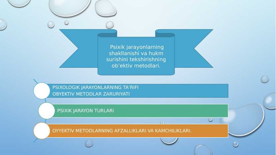 Psixik jarayonlarning shakllanishi va hukm surishini tekshirishning ob’ektiv metodlari.