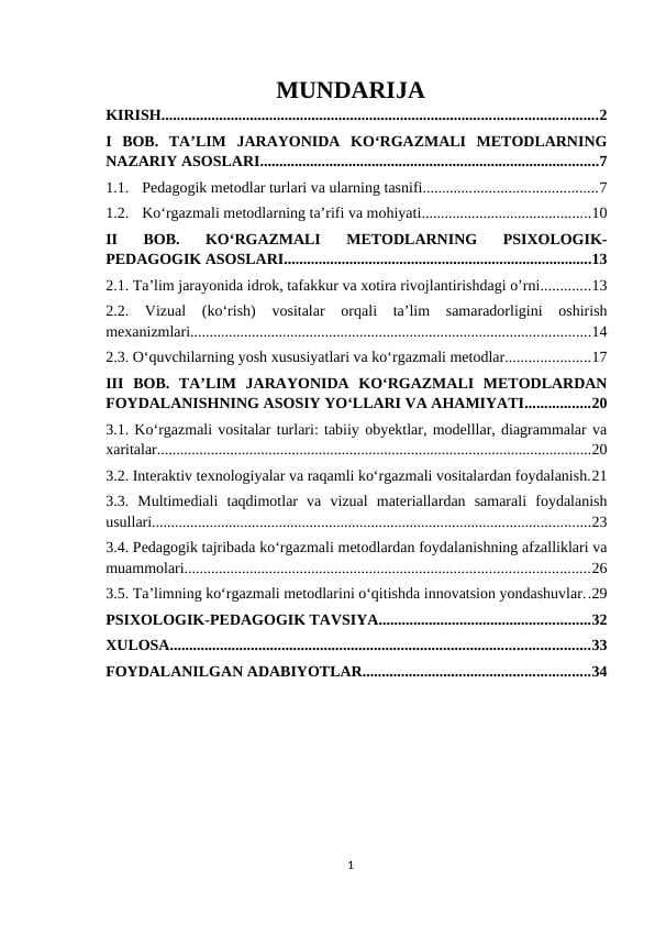 Pedagogik metodlarni o‘qitishda ta’limning ko‘rgazmali metodlaridan foydalanish yo‘llari