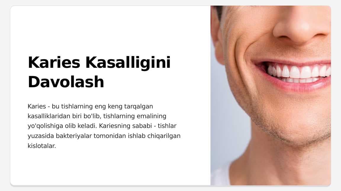 Karies kasalligini  umumiy davolash.  Karies va  ovqatlanish. Fizik  davolash usullari.