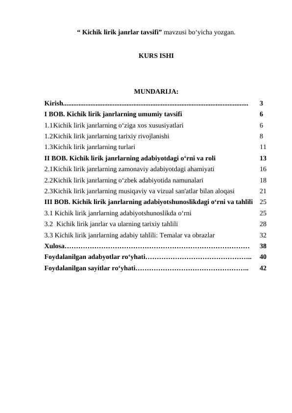 Kichik lirik janrlar tavsifi