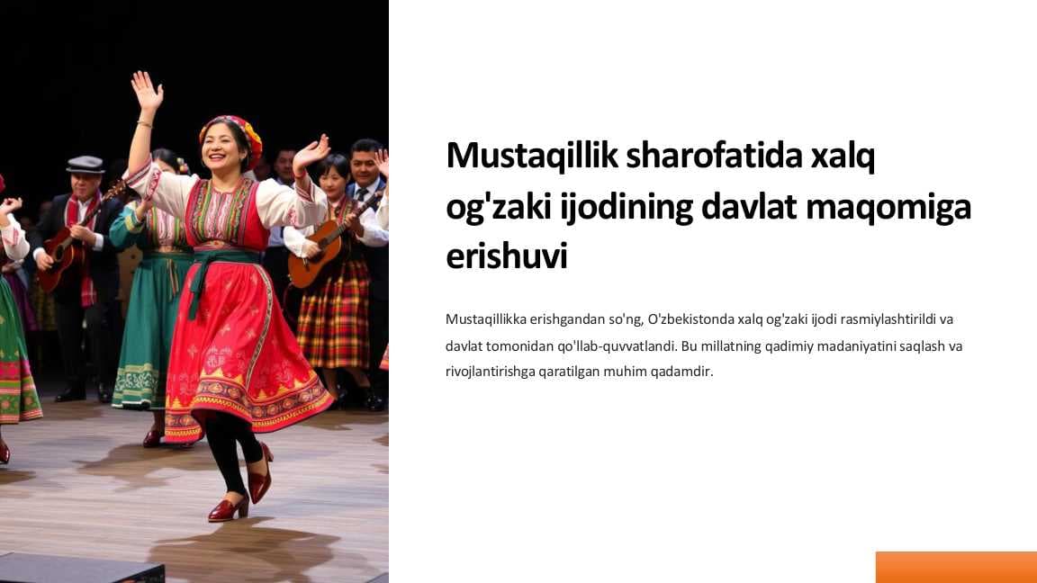 Mustaqillik sharofatida xalq  og'zaki ijodining davlat maqomiga  erishuvi