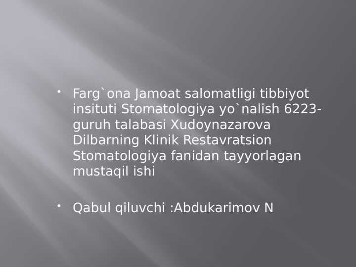 Terapevtik stomatologiya bo`limini tashkil etish