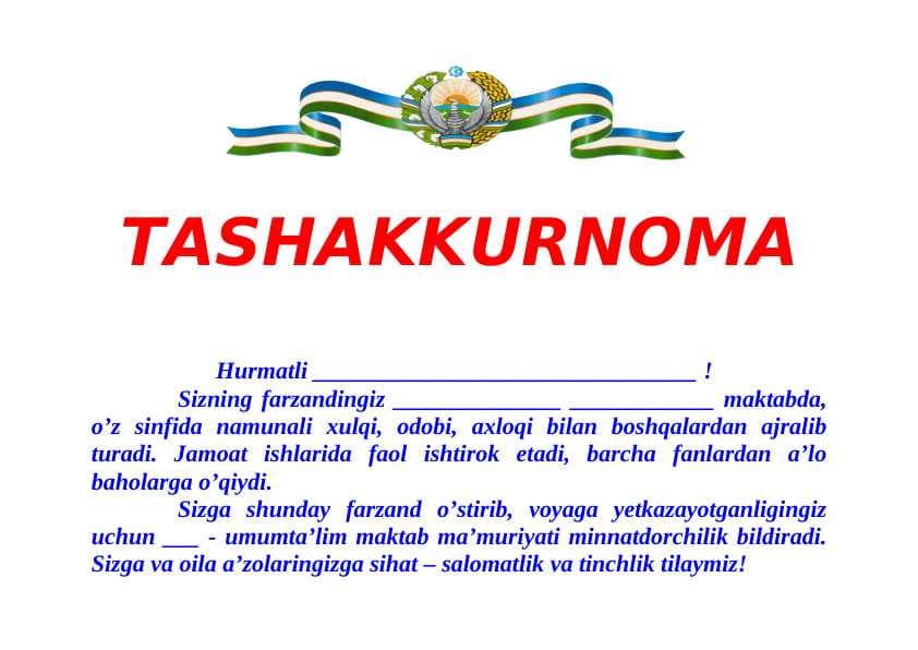 TASHAKURNOMA NAMUNA