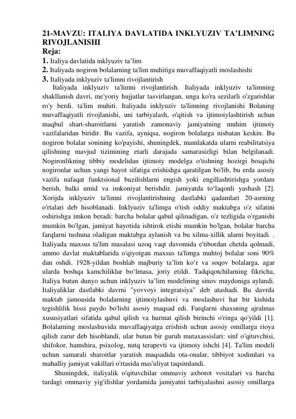 Italiyada inklyuziv ta limni rivojlanishi