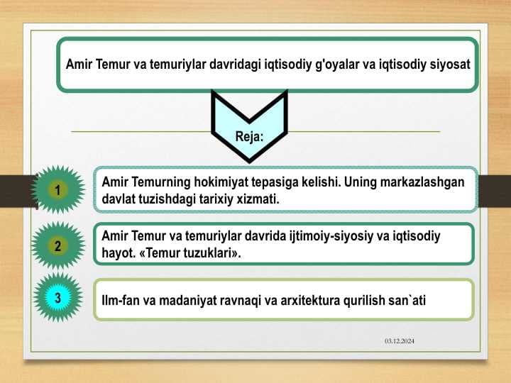 Amir Temur va temuriylar davridagi iqtisodiy g'oyalar va iqtisodiy siyosat