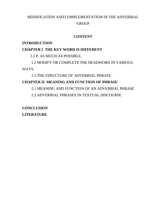 Modification and complementation in the adverbial group