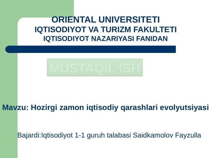 Hozirgi zamon iqtisodiy qarashlari evolyutsiyasi