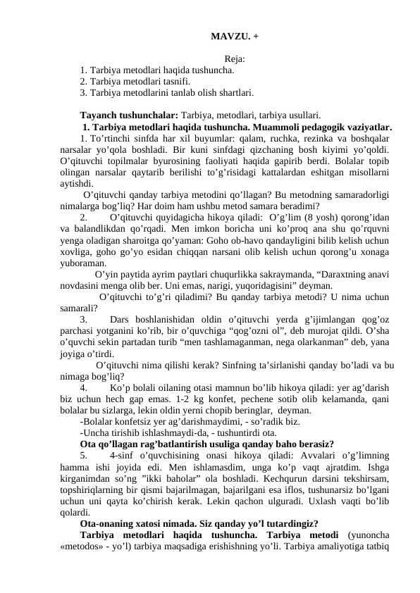 TARBIYANING UMUMIY MYETODLARI