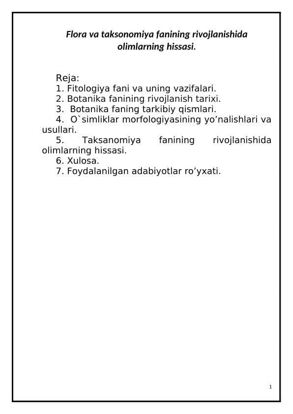 Flora va taksonomiya fanining rivojlanishida olimlarning hissasi.