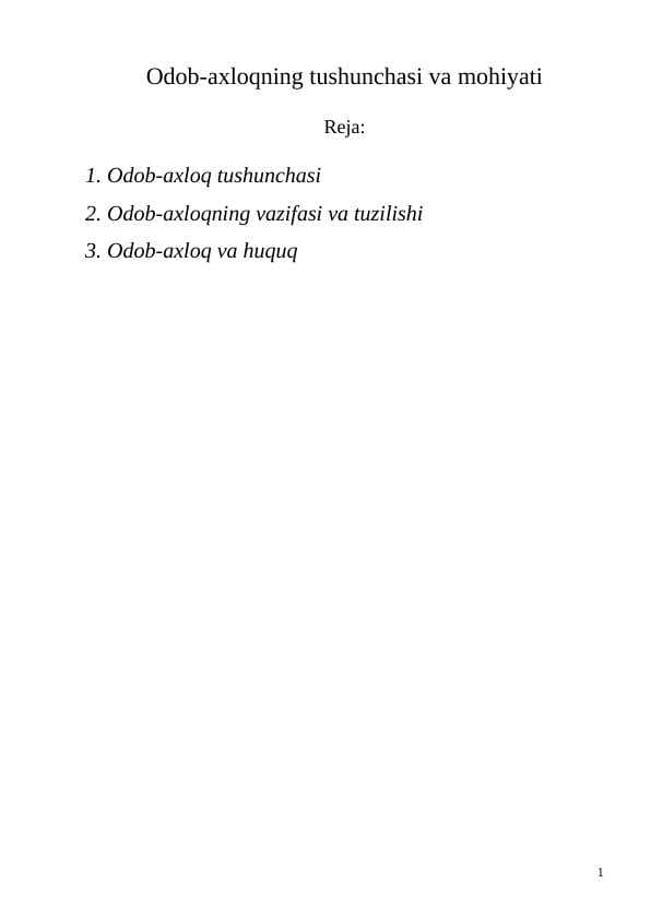 Odob-axloqning tushunchasi va mohiyati
