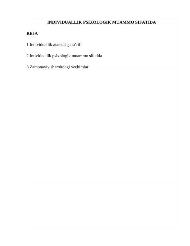 Individuallik psixologik muammo sifatida