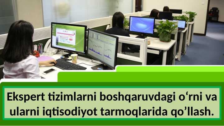 Ekspert tizimlarni boshqaruvdagi oʻrni va ularni iqtisodiyot tarmoqlarida qo’llash