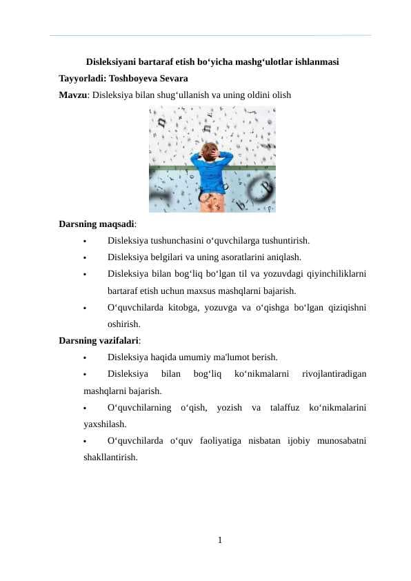 Disleksiyani bartaraf etish