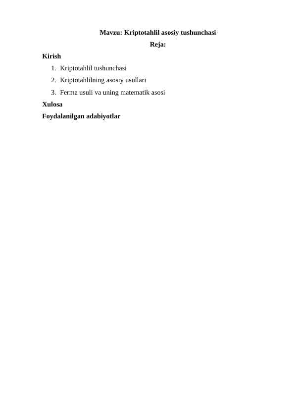 Kriptotahlil asosiy tushunchasi
