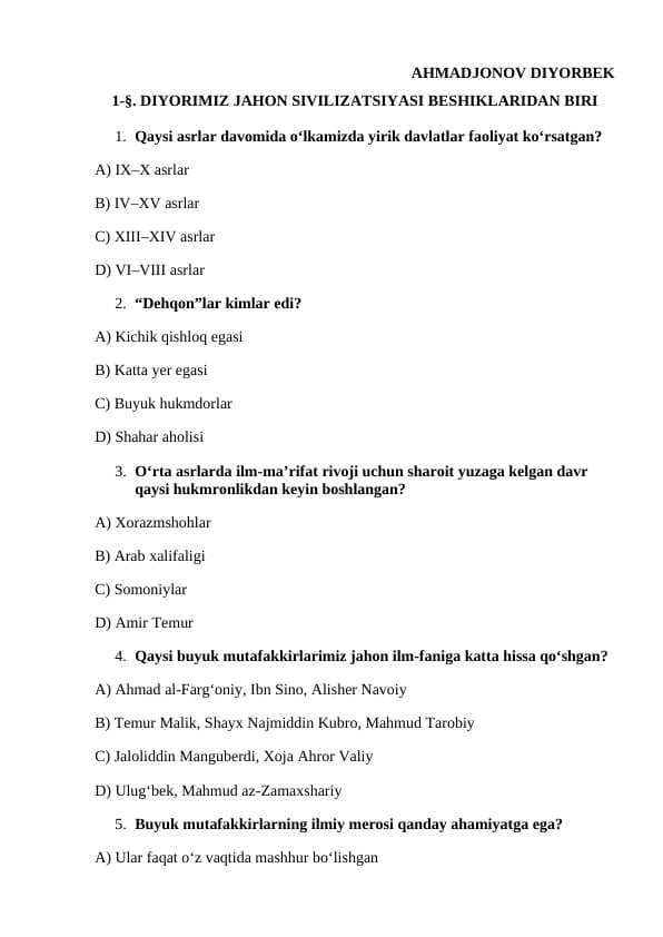 7-O'zbekiton tarixi mavzulashtirilgan testlar barcha mavzulartest