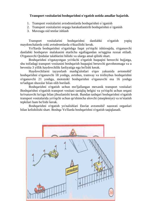 transport vositalarini boshqarish