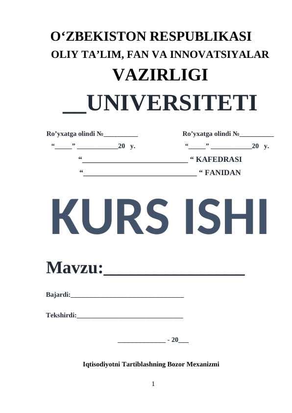 Iqtisodiyotni Tartiblashning Bozor Mexanizmi