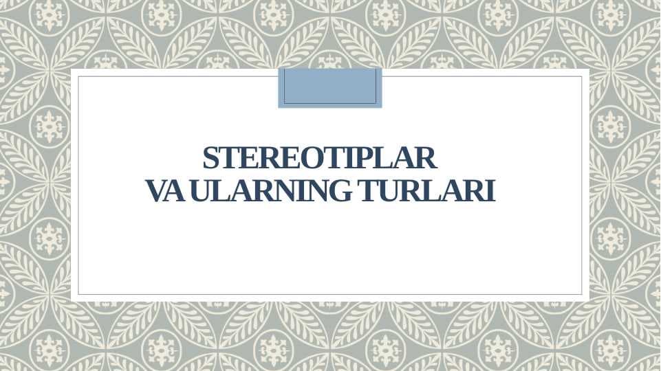 Stereotiplar  VA ULARNING TURLARI