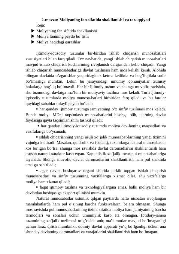 Moliyaning fan sifatida shakllanishi va taraqqiyoti