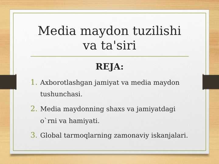 Media maydon tuzilishi va ta'siri