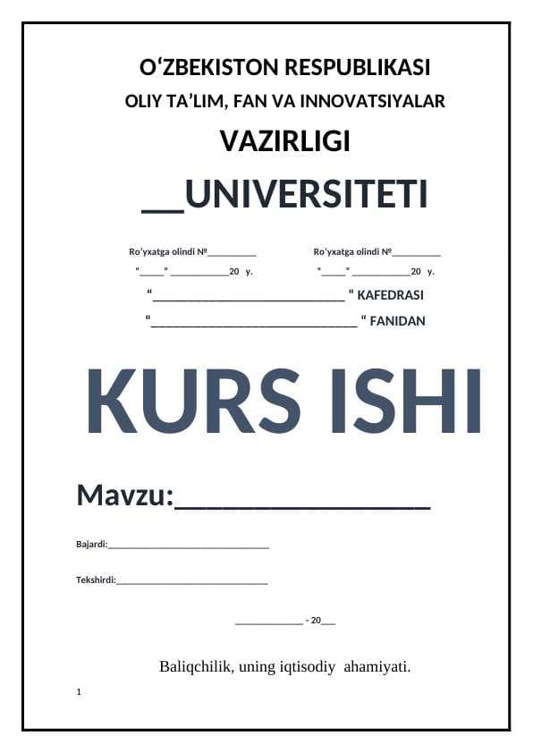 Baliqchilik, uning iqtisodiy  ahamiyati